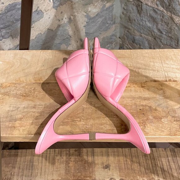 Bottega Veneta Blossom Pink Leather The Rubber Lido Heeled Sandals - Picture 8 of 11